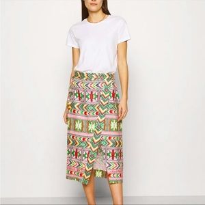 Farm Rio Amulet tribal linen wrap midi skirt